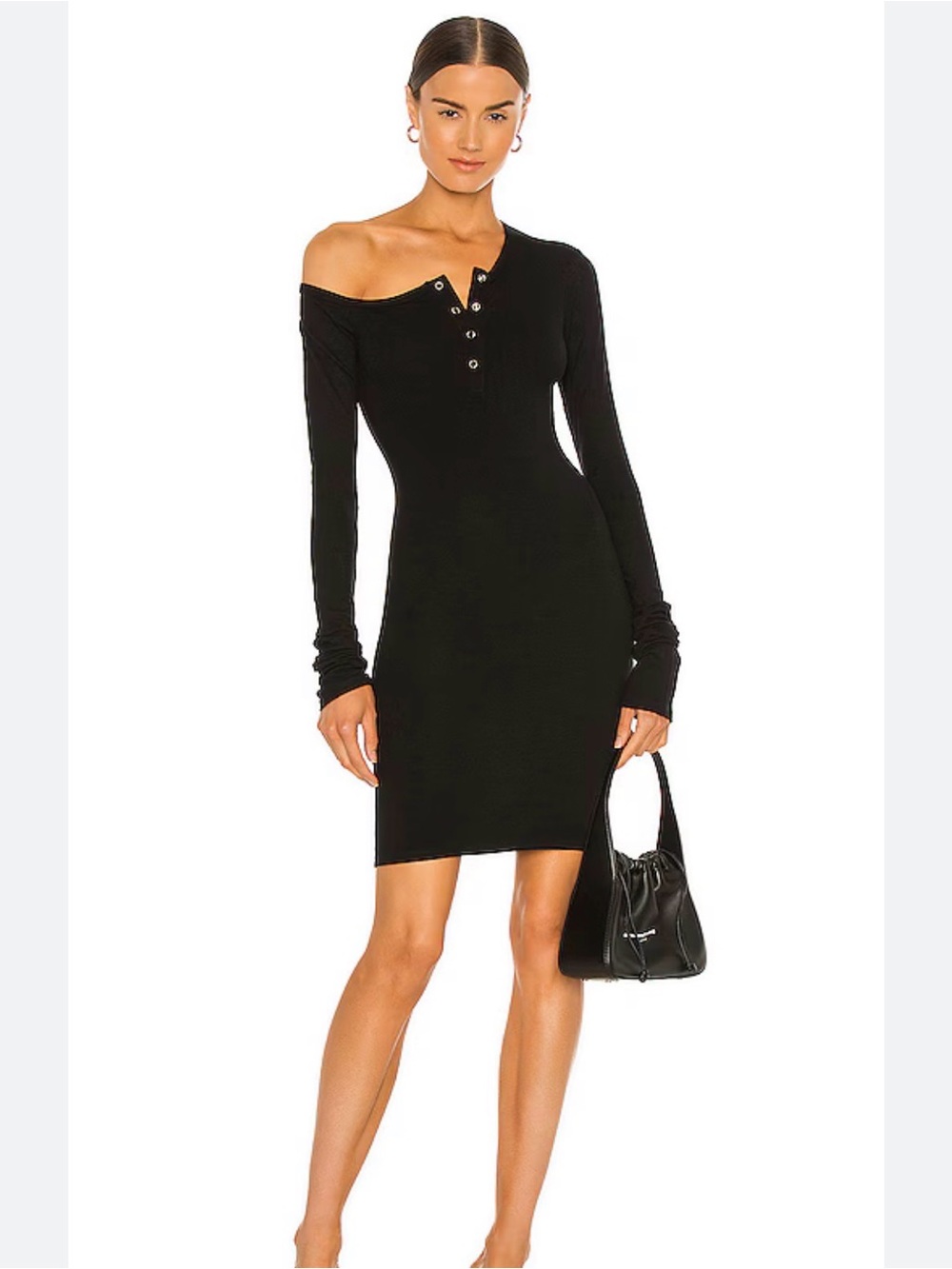 The Line by K Black Asymmetric Off-Shoulder Mini Dress